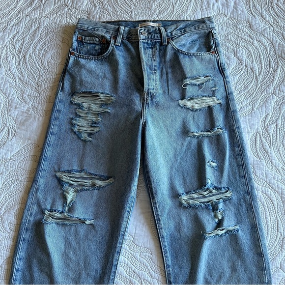 Levi's - Ribcage Straight Ankle Jeans - Light Indigo Destructed - Blue - Picture 3 of 10